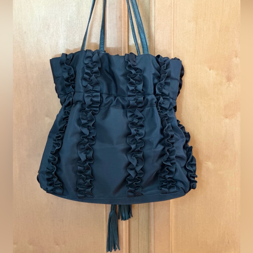 LIKE NEW Banana Republic black nylon tote/purse with ruffles water resistant - Picture 2 of 4